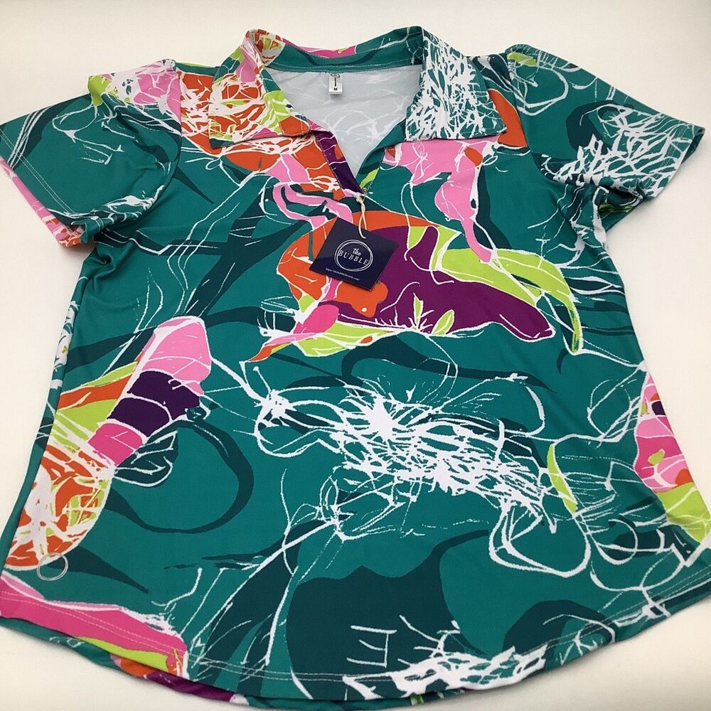 The Bubble Womens Birdie Golf Tennis Top Floral Size Medium‎ NWT